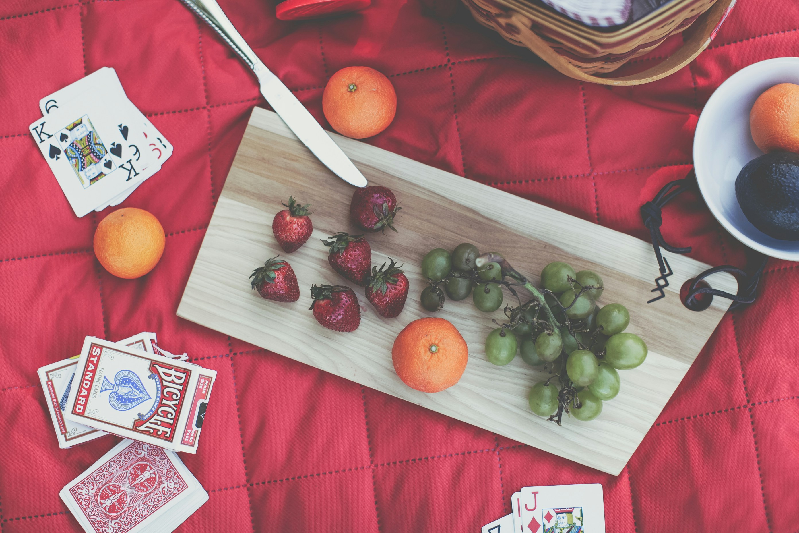 Boardgame laid out on a picnic blanket